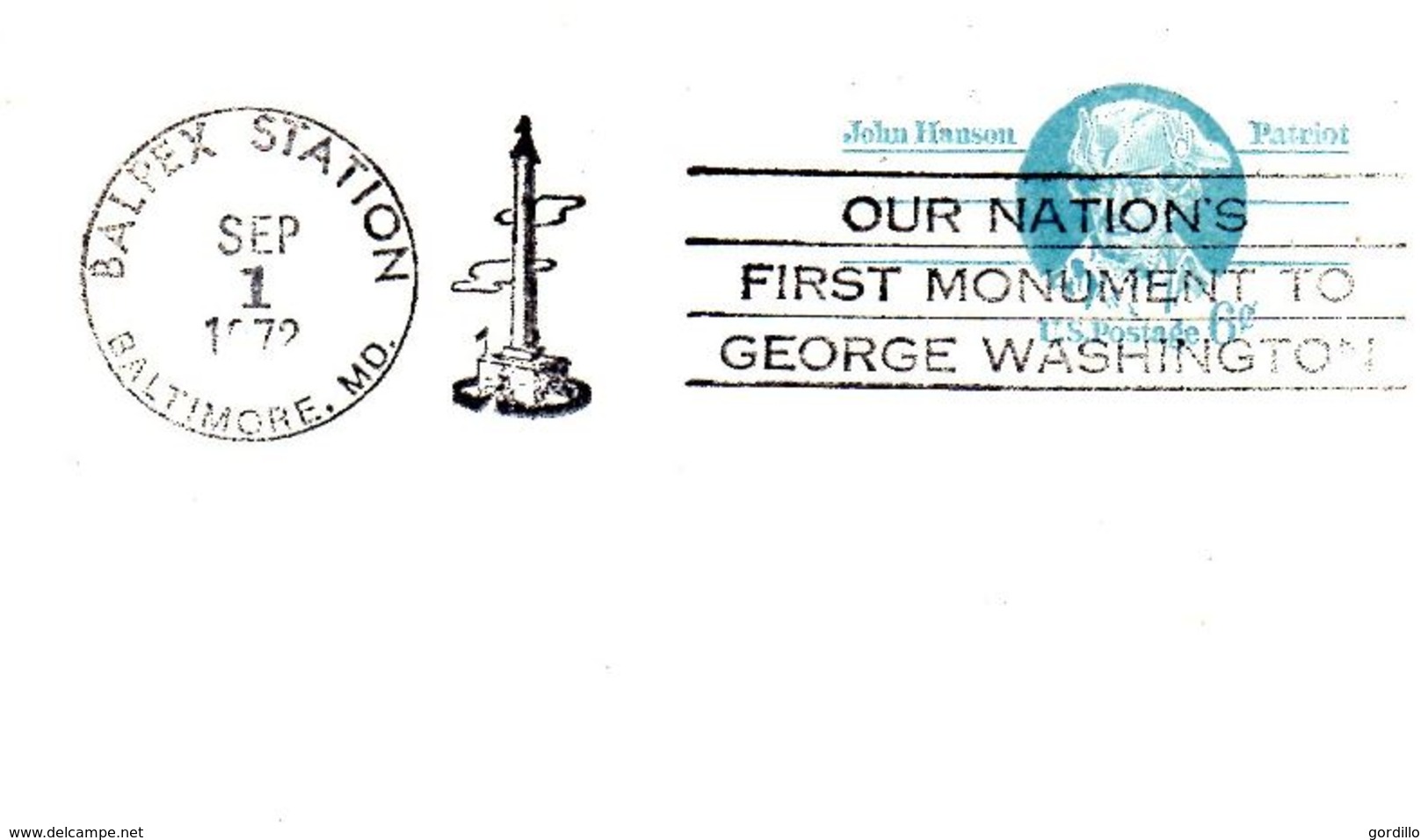 Etats Unis USA. Carte Pré-timbrée  1972. "Our Nation's First Monument To George Washington" Balpex Station - George Washington