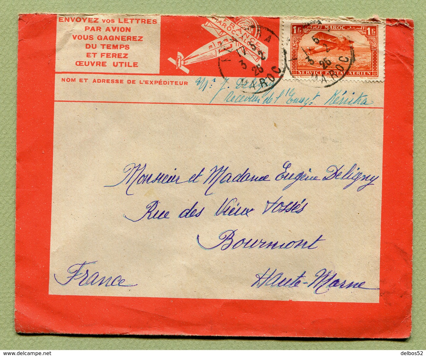 KENITRA  :  LETTRE PAR AVION De 1925 - Lettres & Documents