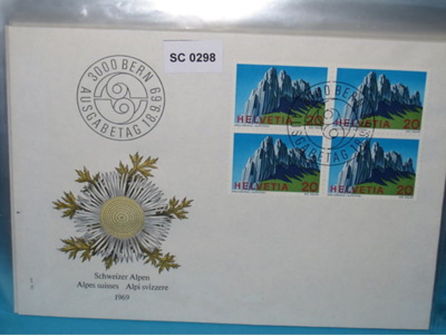 SC0298 FDC Schweizer Alpen, Kreuzberge Alpstein, Berg, Schweiz 1969 - Poststempel