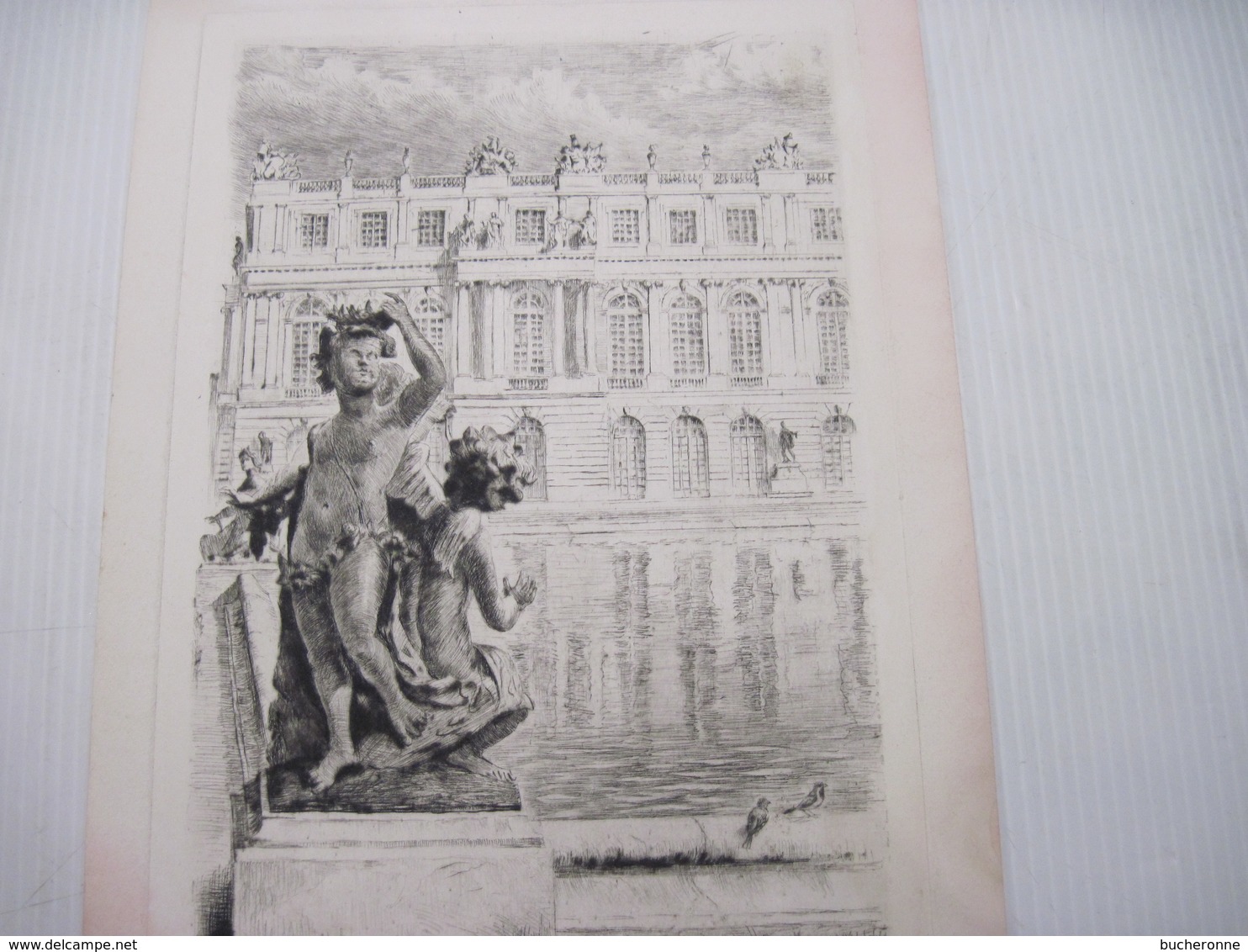 4 Gravures Estampe Fontaine Du Chateau De Versailles Dessin 13.5 X 12 Cm - Stampe & Incisioni