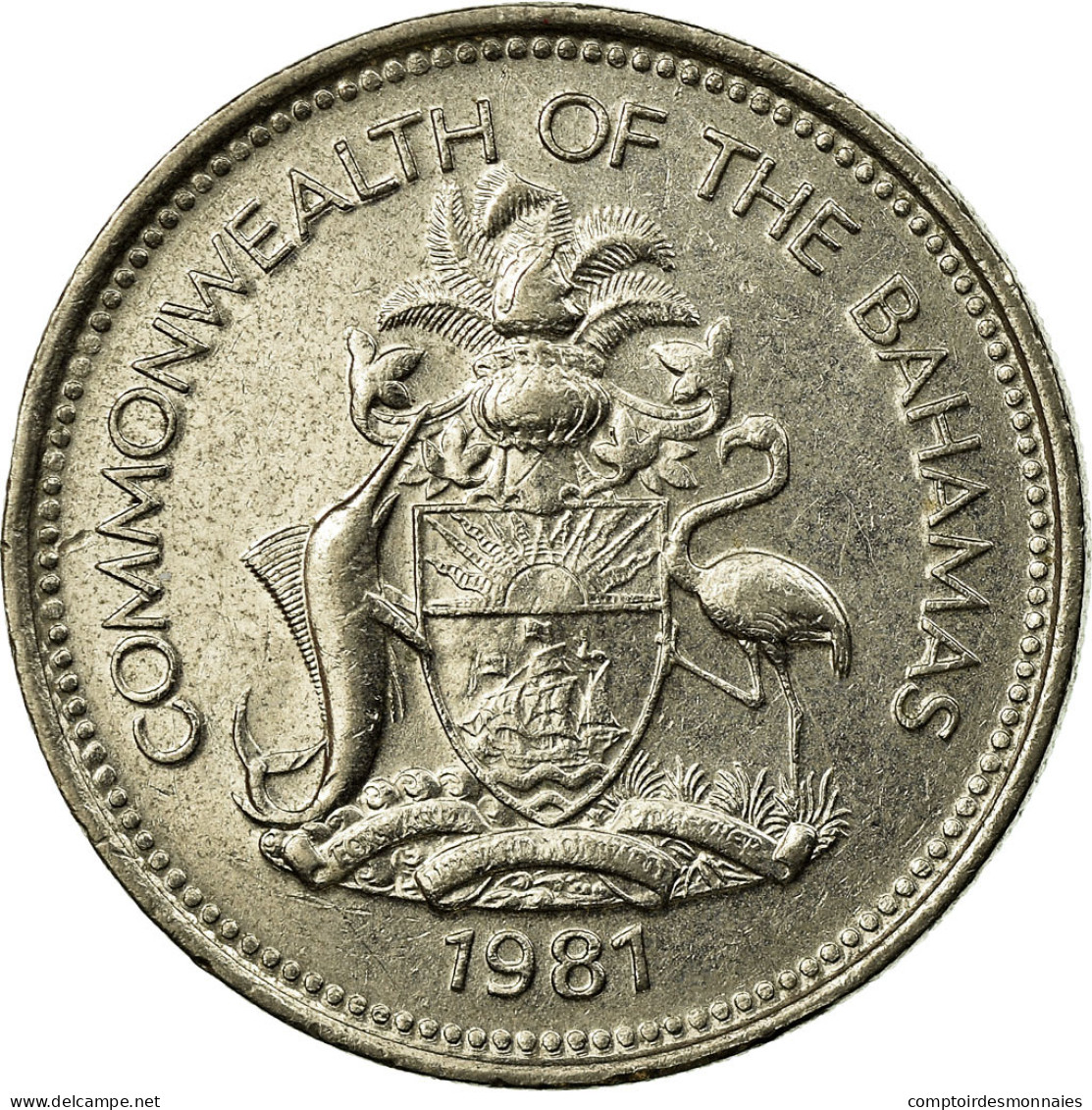 Monnaie, Bahamas, Elizabeth II, 25 Cents, 1981, Franklin Mint, TTB, Nickel - Bahama's