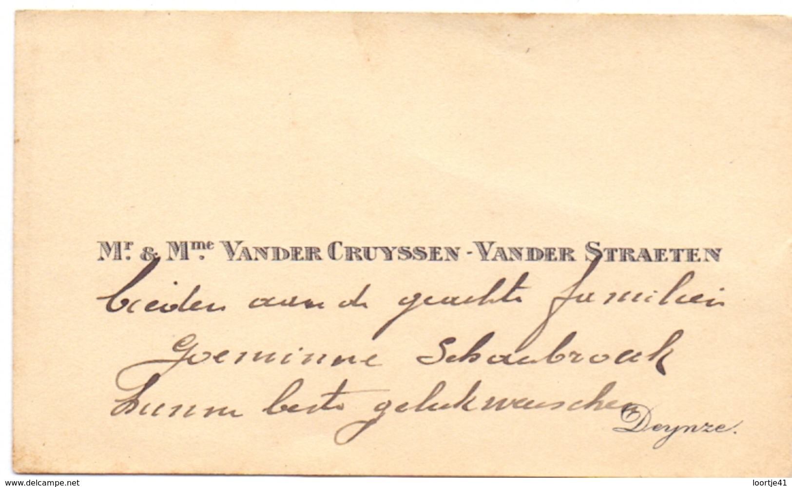 Visitekaartje - Carte Visite - Mr & Mme Vander Cruyssen - Vander Straeten  - Deinze - Cartes De Visite