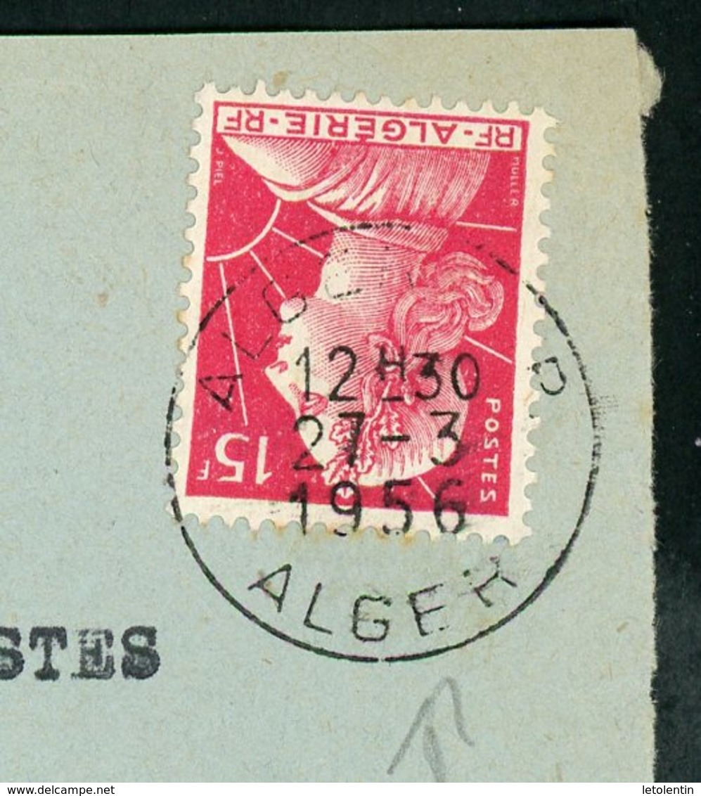 TYPE MULLER 15F SUR DEVANT D'ENVELOP. OBLITÉRÉ DE ALGER POUR MARSEILLE 1956 - Covers & Documents