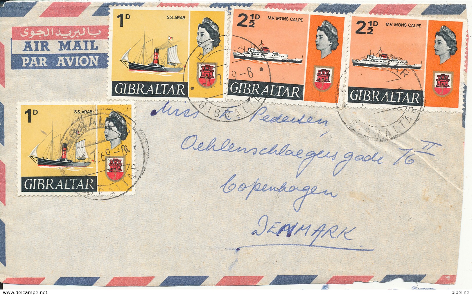 Gibraltar Air Mail Cover (ONLY THE FRONTPAGE OF THE COVER) Sent To Denmark 1-7-1969 - Gibraltar