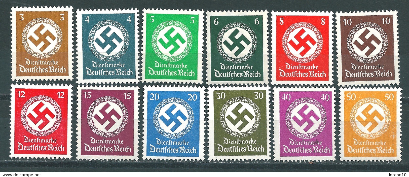 3. Reich Dienst ** - Hakenkreuze 3-50 Pfennig Postfrisch - Ungebraucht