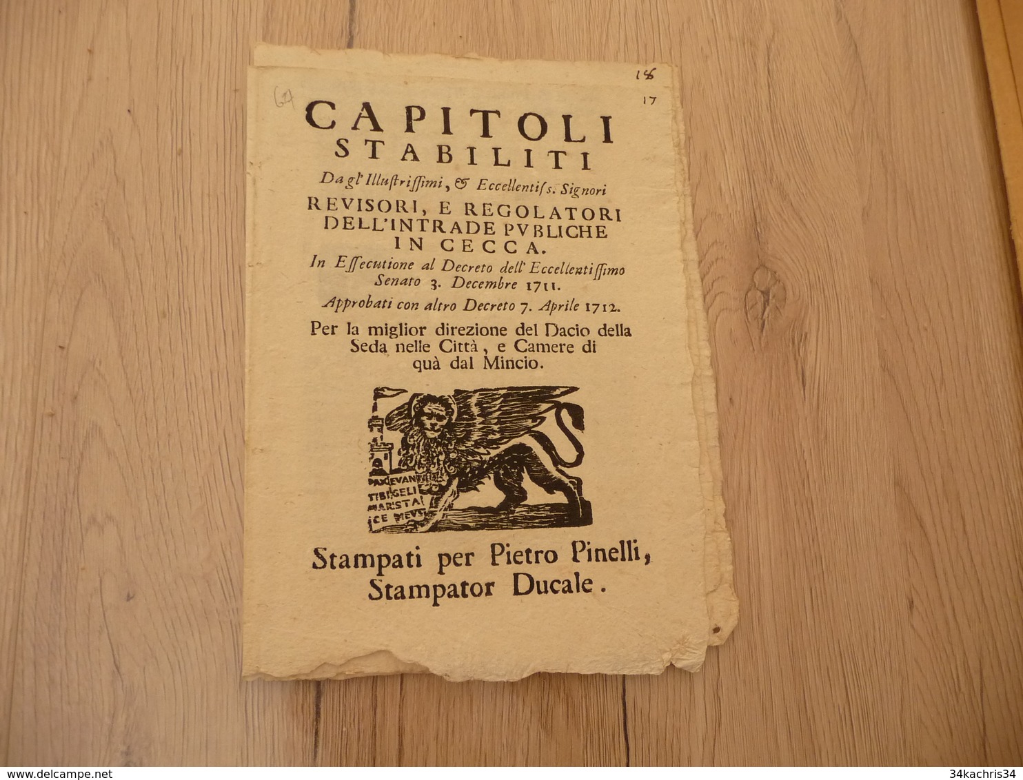 Loi En Italien 3/12/1711 Capitalo Stabiliti Regulatori De L'Intrada Publiche In Cecca Squadron Ducal 4 Pages + 1p Titre - Decrees & Laws