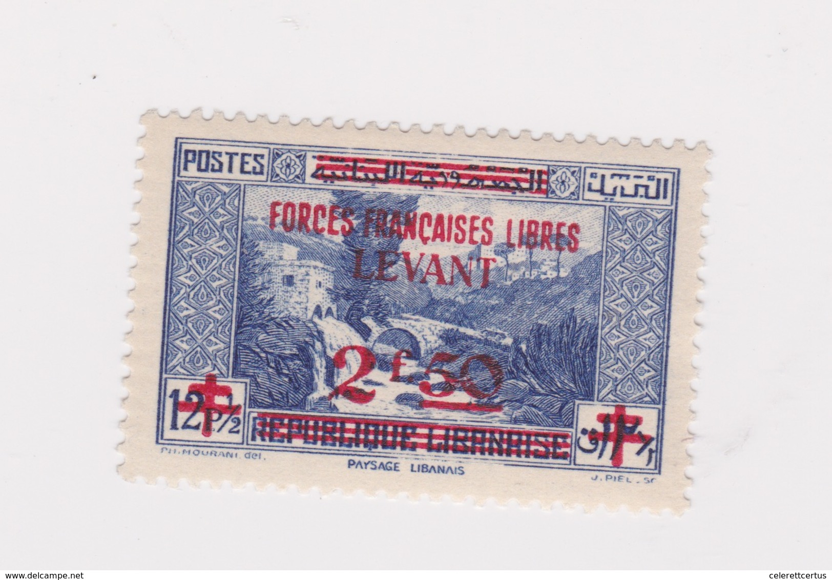 Syria-1942 World War 2 Free French Forces In The Levant 2.50 Red Overprint On 12 1/2 Piasters Blue SG 3 - Siria