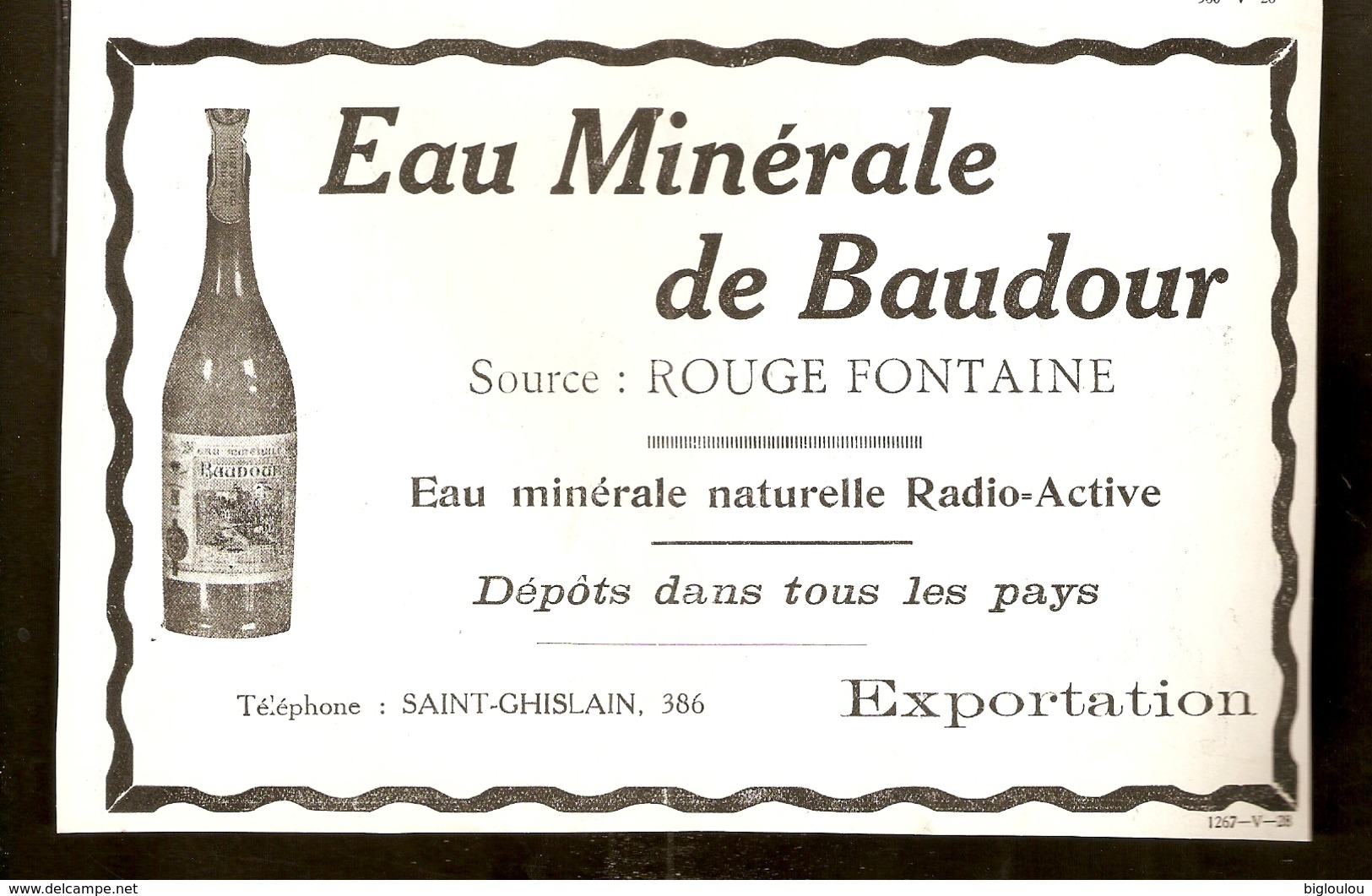 1928 - Publicité Ancienne - Eau Minérale De BAUDOUR  ( Saint-Ghislain) - Publicités