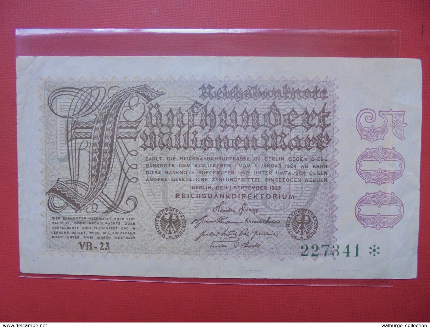 Reichsbanknote 500 MILLIONEN MARK 1923 VARIETE N°3 - 500 Mio. Mark