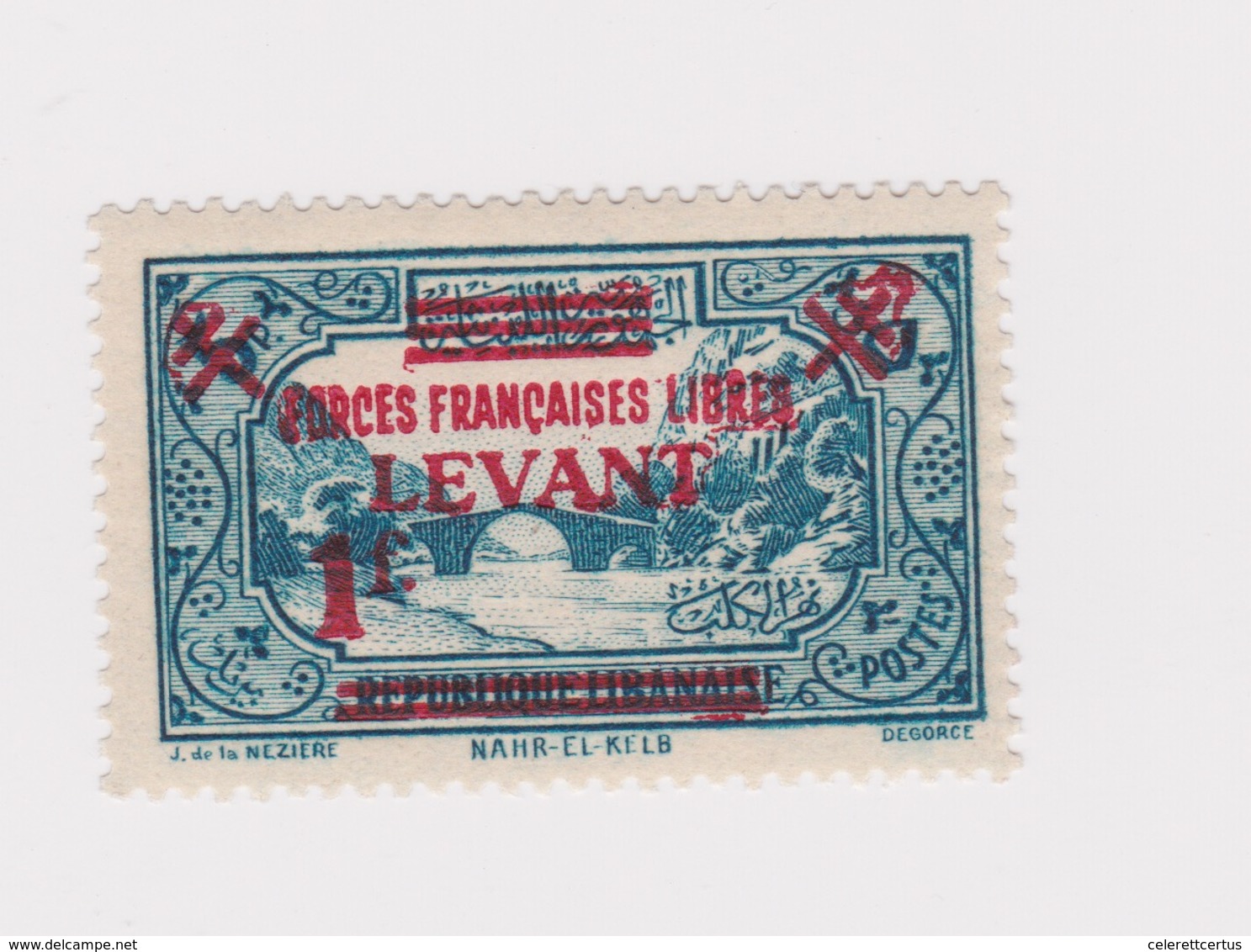 Syria-1942 World War 2 Free French Forces In The Levant 1 Fr Red Overprint On 5 Piasters Greenish Blue SG 2 - Siria