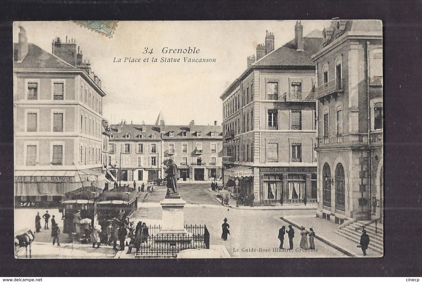 CPA 38 - GRENOBLE - La Place Et La Statue Vaucanson - TB PLAN CENTRE VILLE ANIMATION TB 2 TRAMWAYS - Grenoble