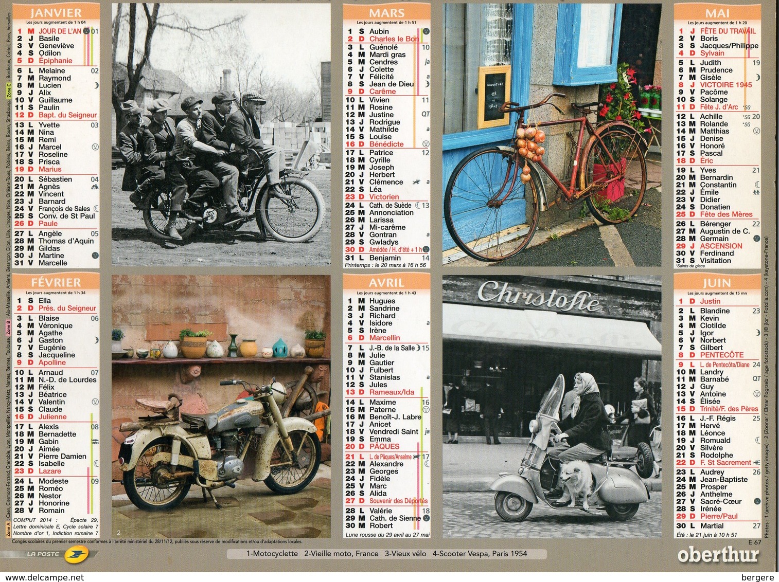 Calendrier Du Facteur - Grand Format - 2014. Motocyclette, Vielle Moto, Scooter, Vespa, Side-car, Tricycle .... - Grand Format : 2001-...