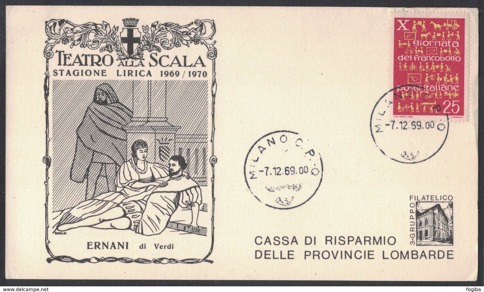 YN5   Italia - Card Pubblicitaria Teatro Alla Scala  Stagione Lirica 1969/70 Ernani Di G.Verdi - Musica