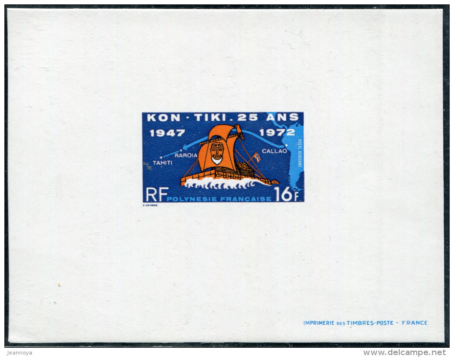 POLYNÉSIE - POSTE AÉRIENNE N° 64 ( 25 ANS DU KON TIKI ) EPREUVE DE LUXE - SUP - Imperforates, Proofs & Errors