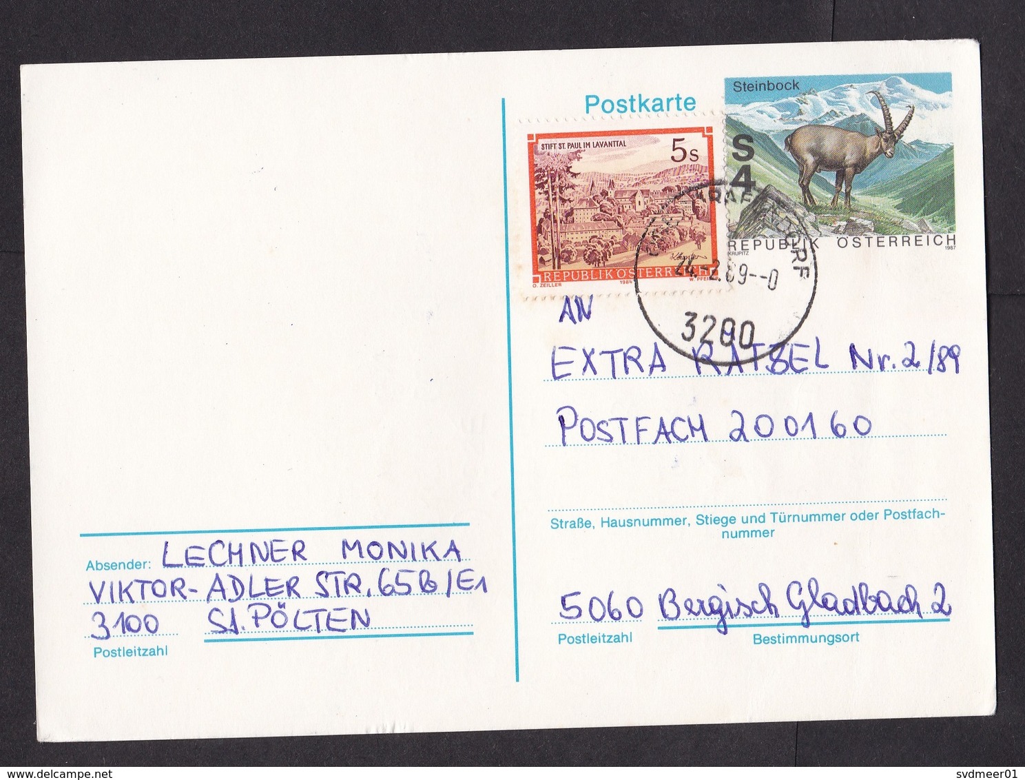 Austria: Stationery Postcard, 1989, Extra Stamp, Capricorn Mountain Animal (minor Crease) - Brieven En Documenten