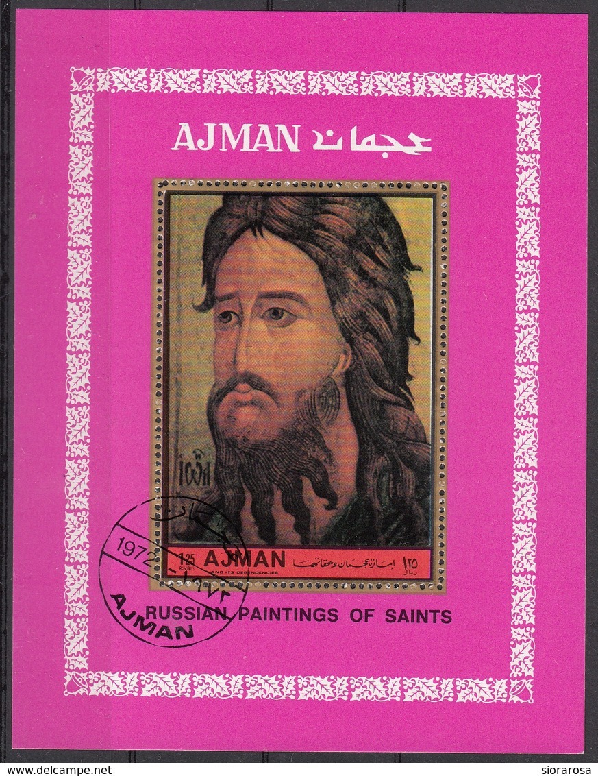 Ajman 1972 Bf. 462A Russian Icons Easter Pasqua Icona Sheet Perf. CTO - Ajman