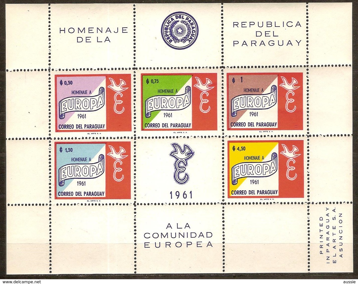 Paraguay 1961 Yvertn° Bloc 12 *** MNH  Cote 17,50 Euro Hommage CEPT Europa - Paraguay