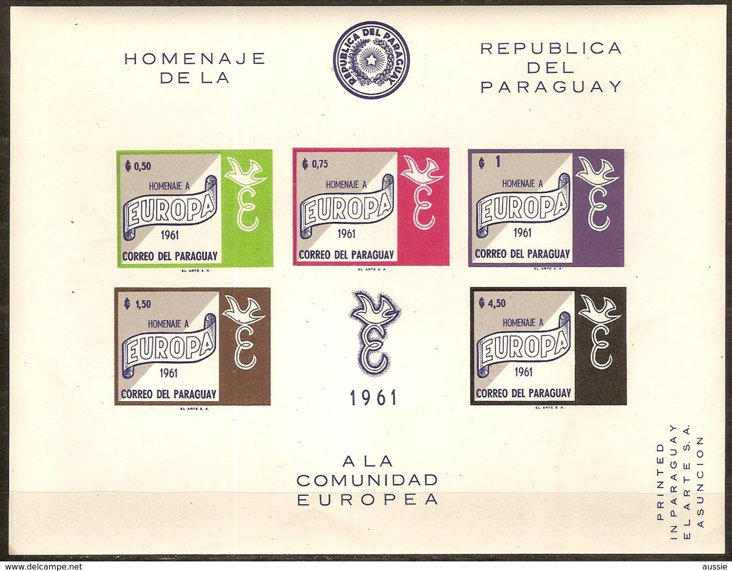 Paraguay 1961 Yvertn° Bloc 12 *** MNH Non Dentélé  Cote 17,50 Euro Hommage CEPT Europa - Paraguay