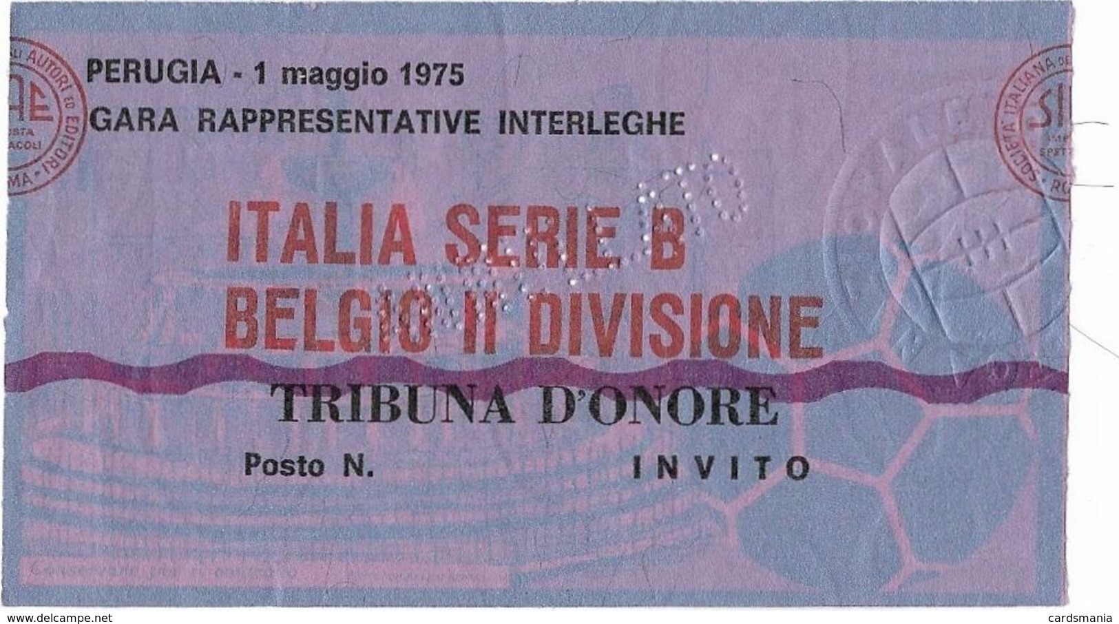 Biglietto ITALIA SERIE B-BELGIO II DIVISIONE 01/05/1975 - Altri & Non Classificati