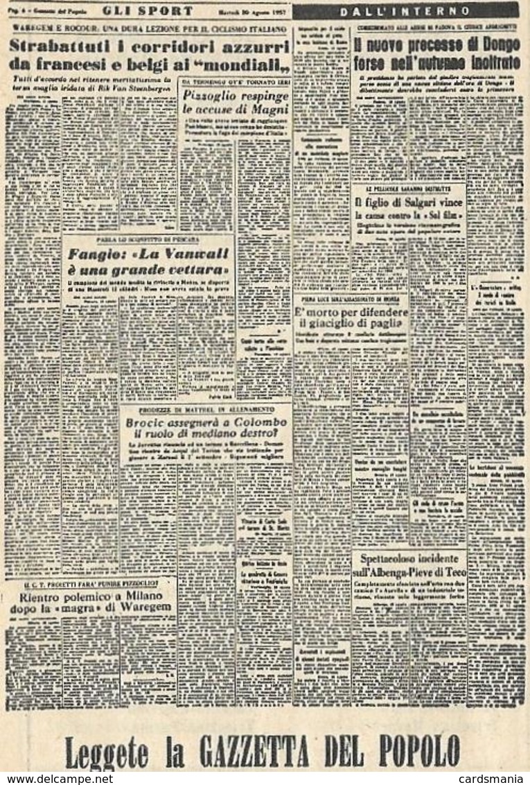 Calendarietto Campionato di CALCIO 1957-1958 Gazzetta del Popolo