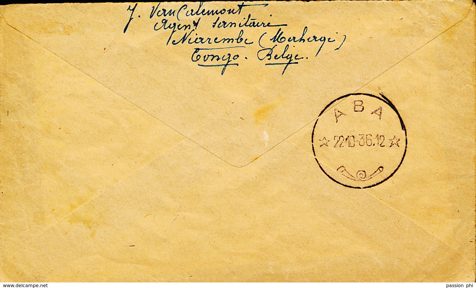 BELGIAN CONGO  AIR COVER FROM MAHAGI 1936 TO ISEGHEM VIA JUBA LITTLE SCOTCH ON THE FACE - Lettres & Documents