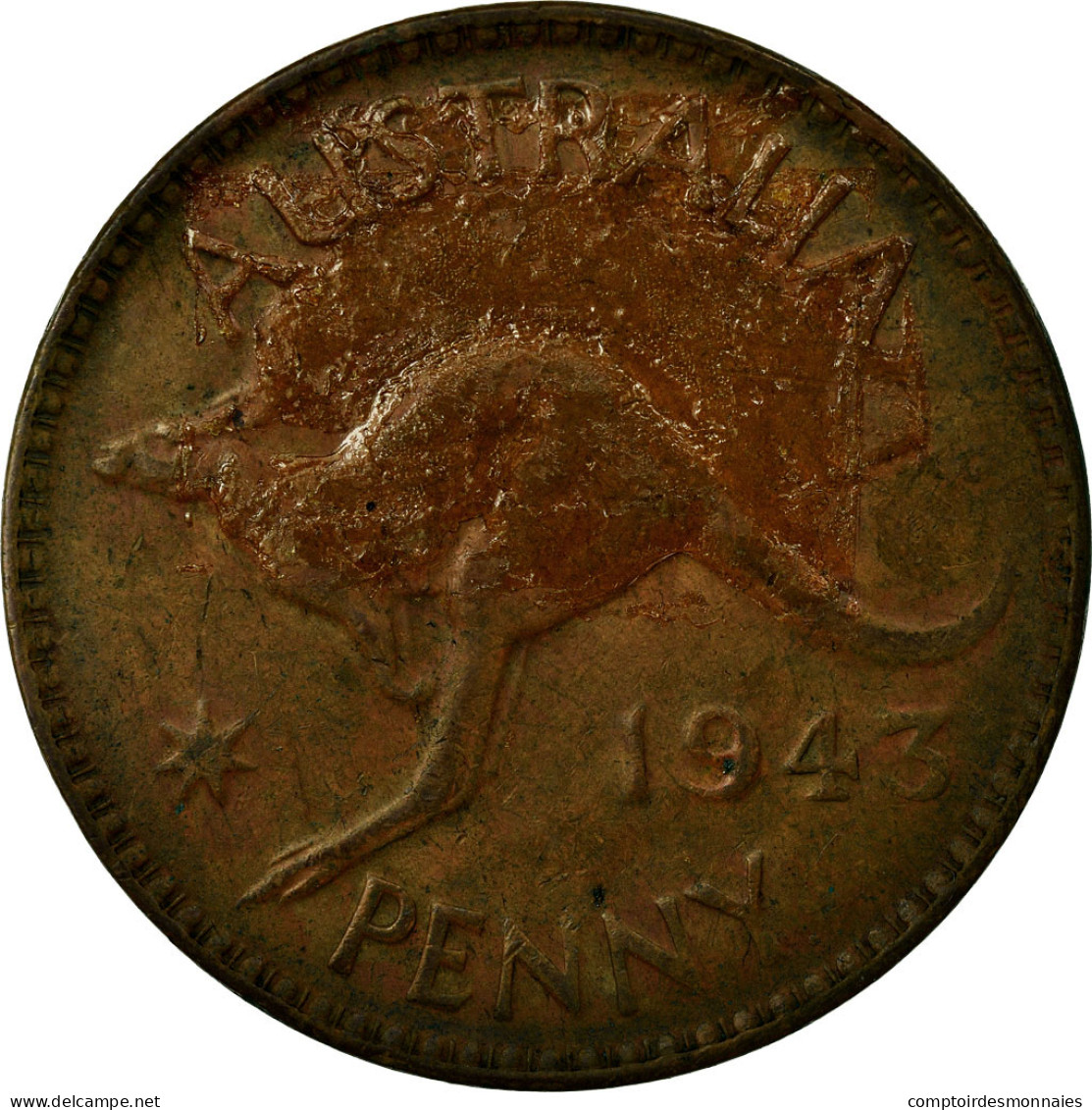 Monnaie, Australie, George VI, Penny, 1943, TB+, Bronze, KM:36 - Penny