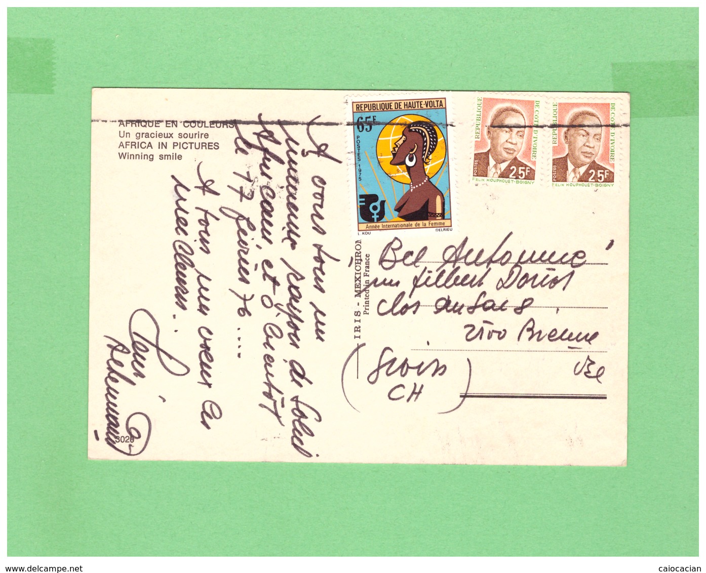 1975 HAUTE-VOLTA POSTCARD WITH 3 STAMPS TO SWISS - Haute-Volta (1958-1984)