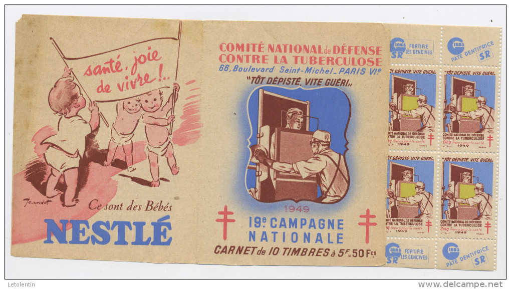 FRANCE - CARNET POUR LA 19 é CAMPAGNE NATIONALE CONTRE LA TUBERCULOSE 1949 - Antituberculeux