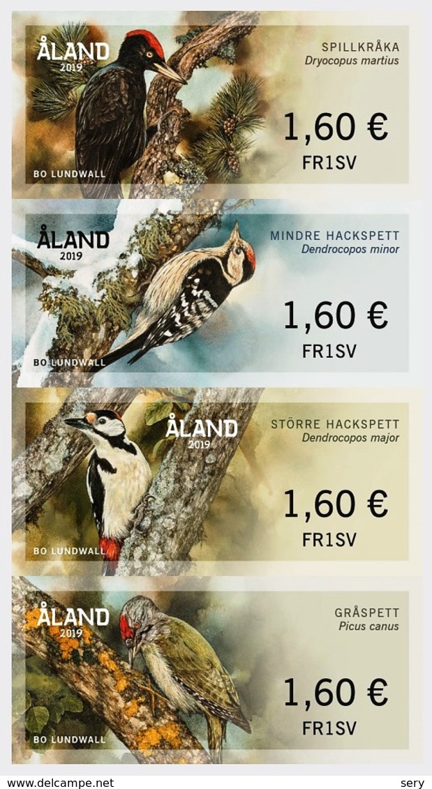 Aland 2019 Set 4 V  MNH Self-adhesive Woodpeckers Birds Bird  Oiseaux Oiseau - Piciformes (pájaros Carpinteros)