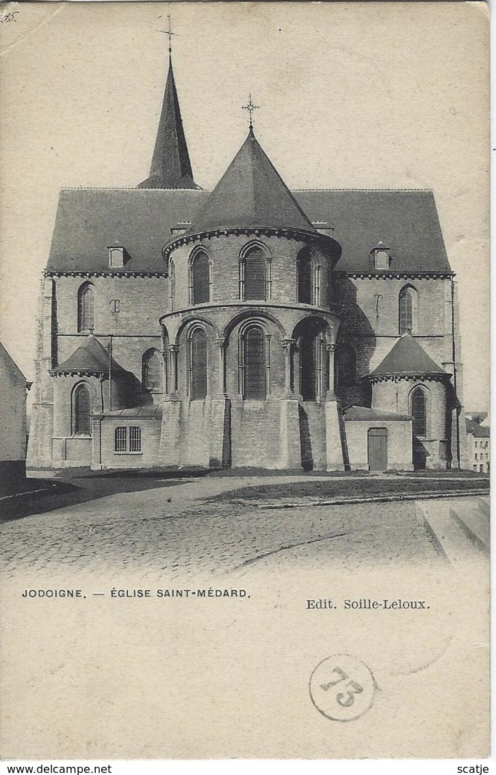 Jodoigne  -   Eglise Saint-Médard.  -   (plooitje In Hoek)  1905   Naar   Bruxelles  -  GETAXEERD! - Jodoigne