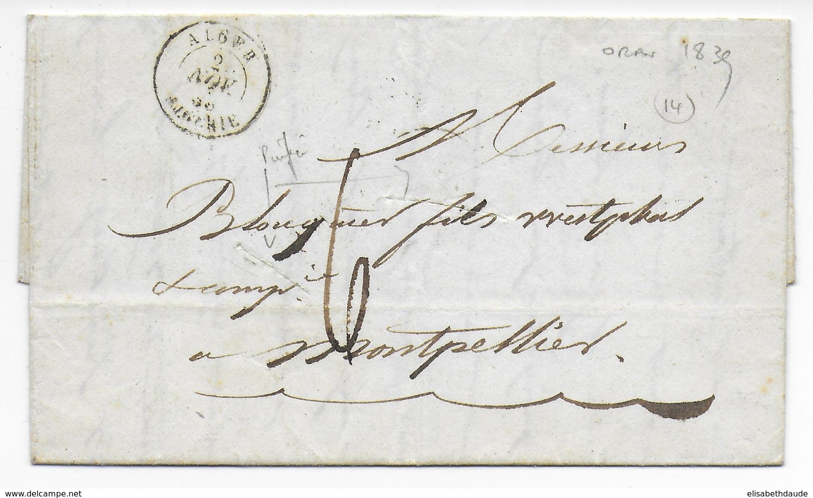 1839 - MARITIME - LETTRE "PURIFIEE à TOULON" De ORAN (ALGERIE) => MONTPELLIER - SUPERBE - 1801-1848: Précurseurs XIX