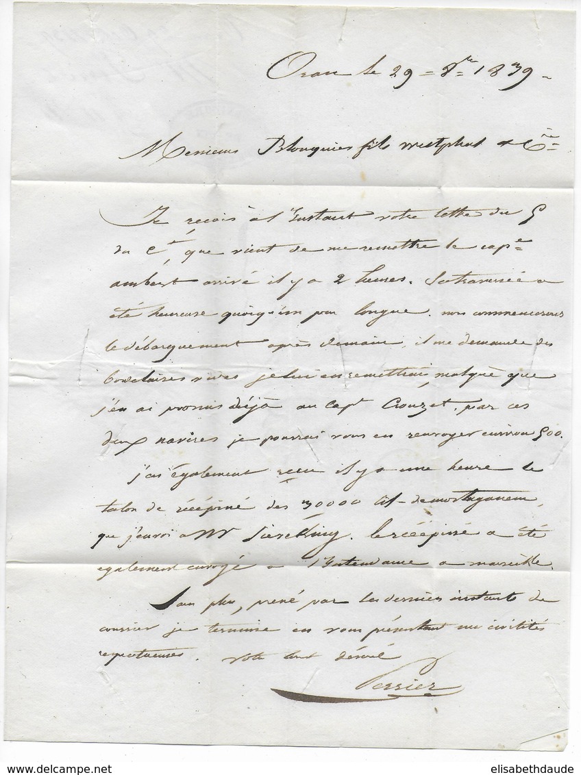 1839 - MARITIME - LETTRE "PURIFIEE à TOULON" De ORAN (ALGERIE) => MONTPELLIER - SUPERBE - 1801-1848: Précurseurs XIX