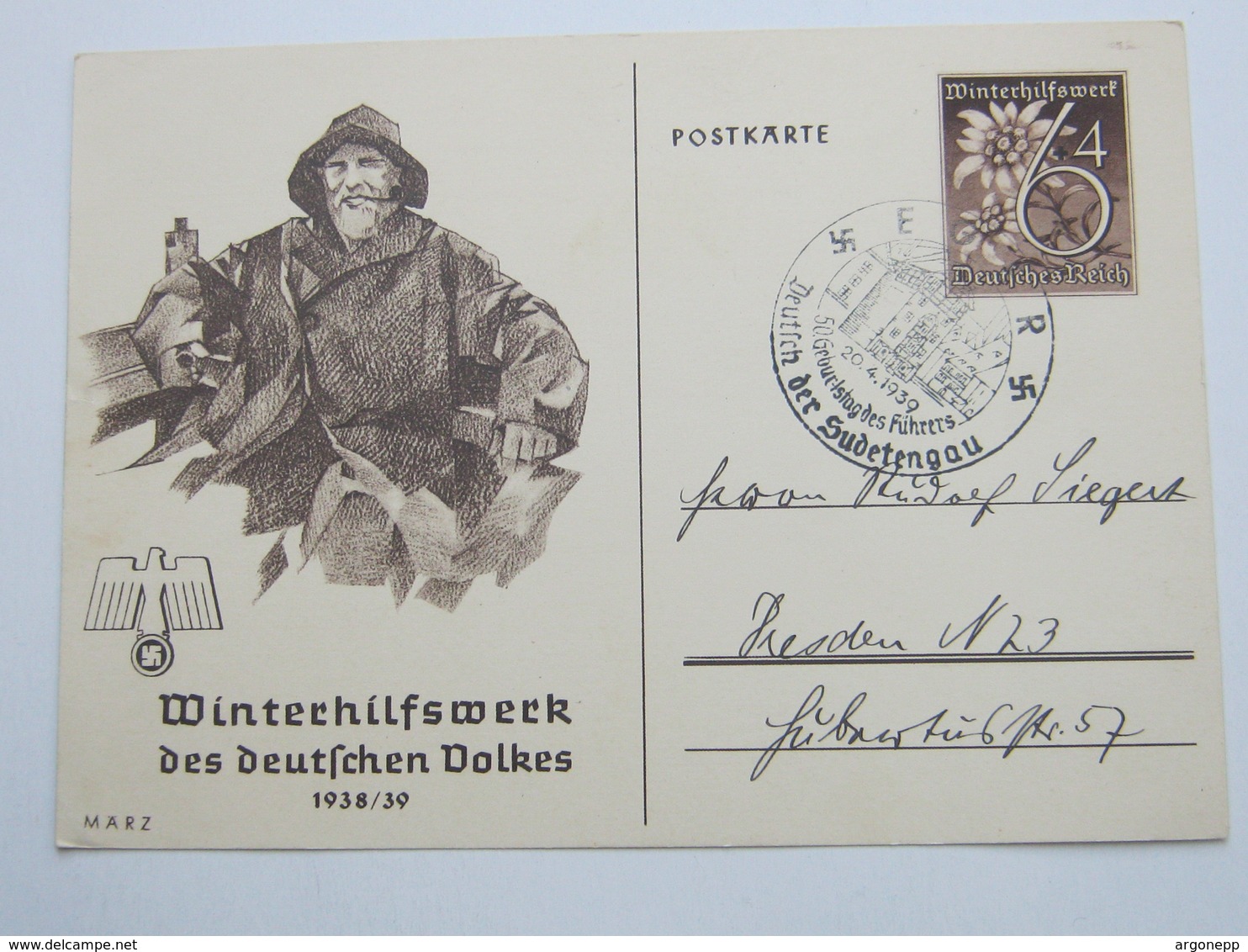 1939 , EGER - Sudetengau, Sonderstempel Auf WHW Karte - Briefe U. Dokumente