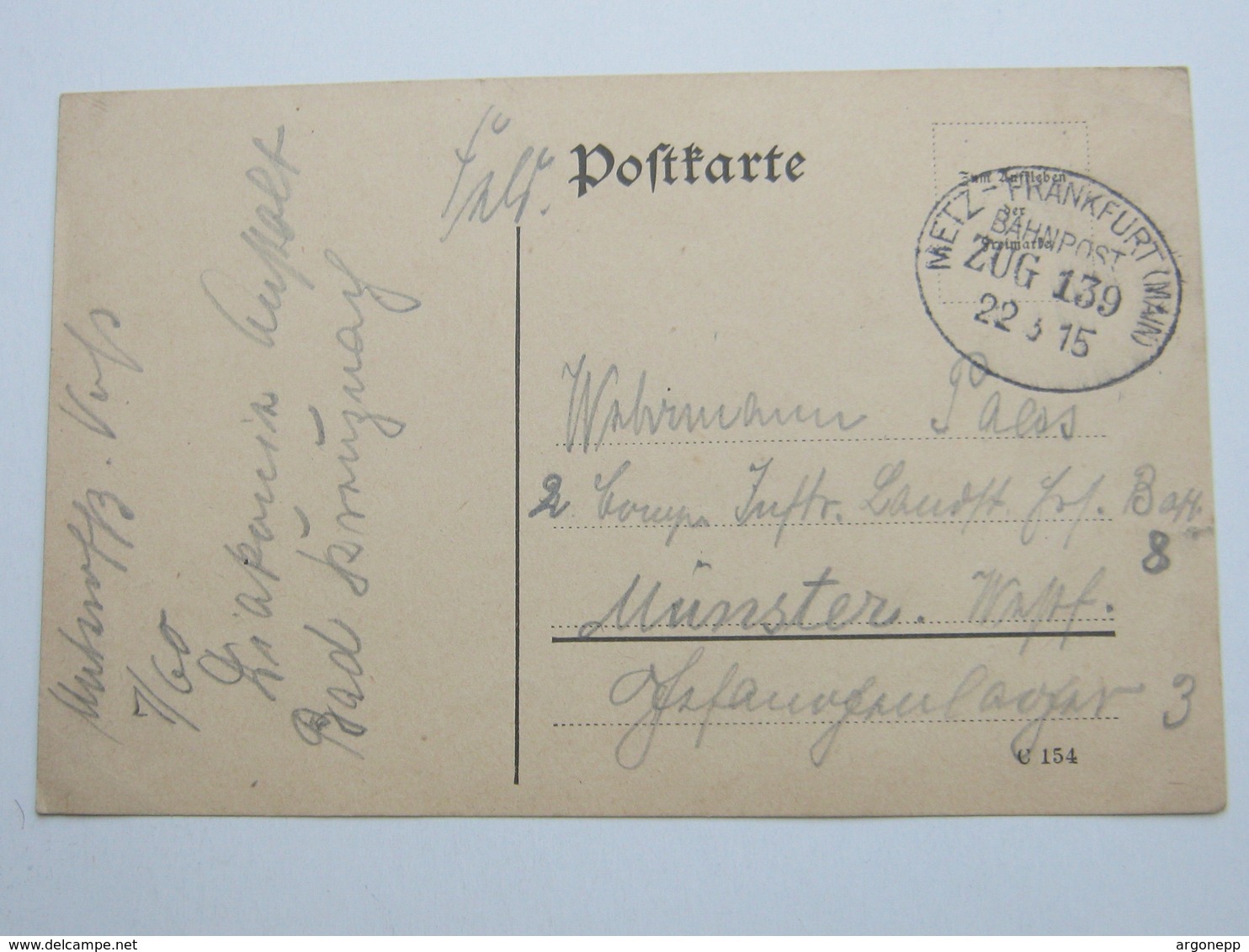 1915 , METZ - FRANKFURT , Bahnpoststempel Auf Karte - Autres & Non Classés