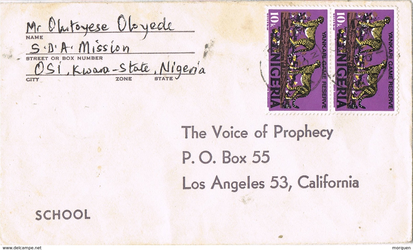 31639. Carta MISSION, Osi (Nigeria) 1975 To USA - Nigeria (1961-...)