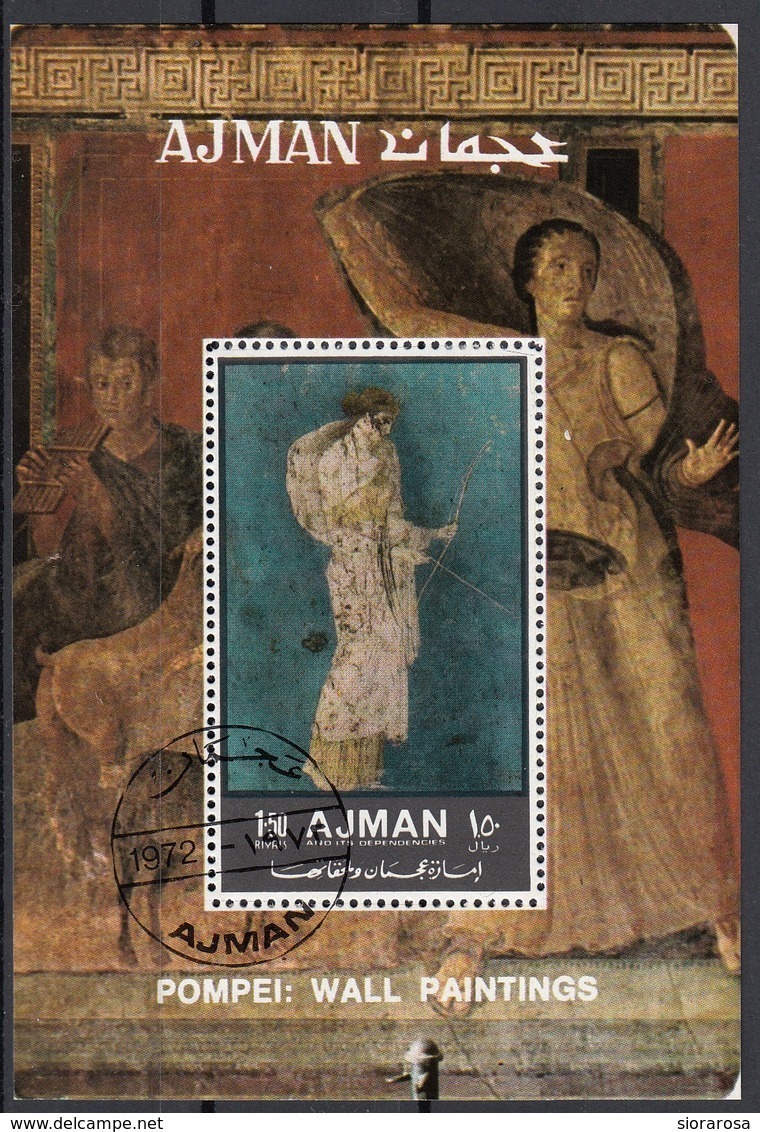 Ajman 1972 Bf. 484A Mitologia Diana Dionisio Villa Misteri Arianna Stabiae Affresco Pompei Sheet Perf. CTO - Ajman