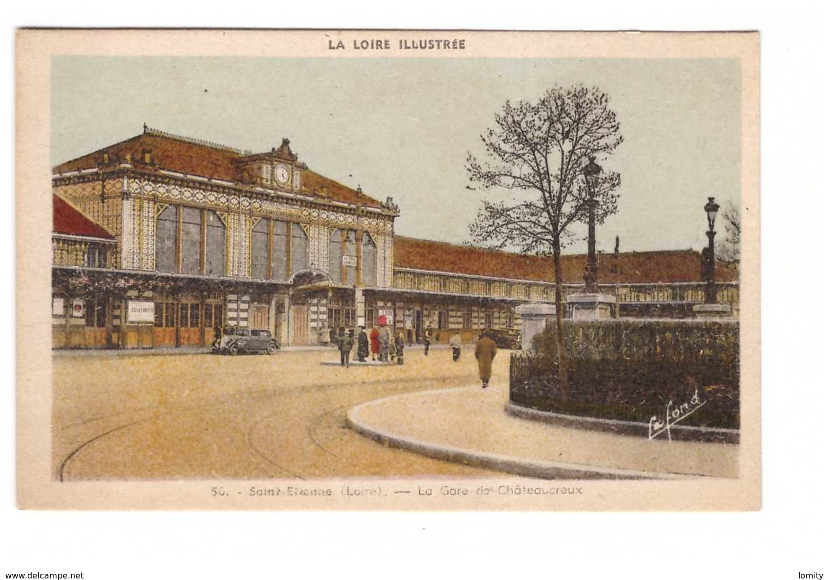 42 Saint Etienne Chateaucreux La Gare Cpa Carte Animée Vieille Voiture Auto Automobile - Saint Etienne