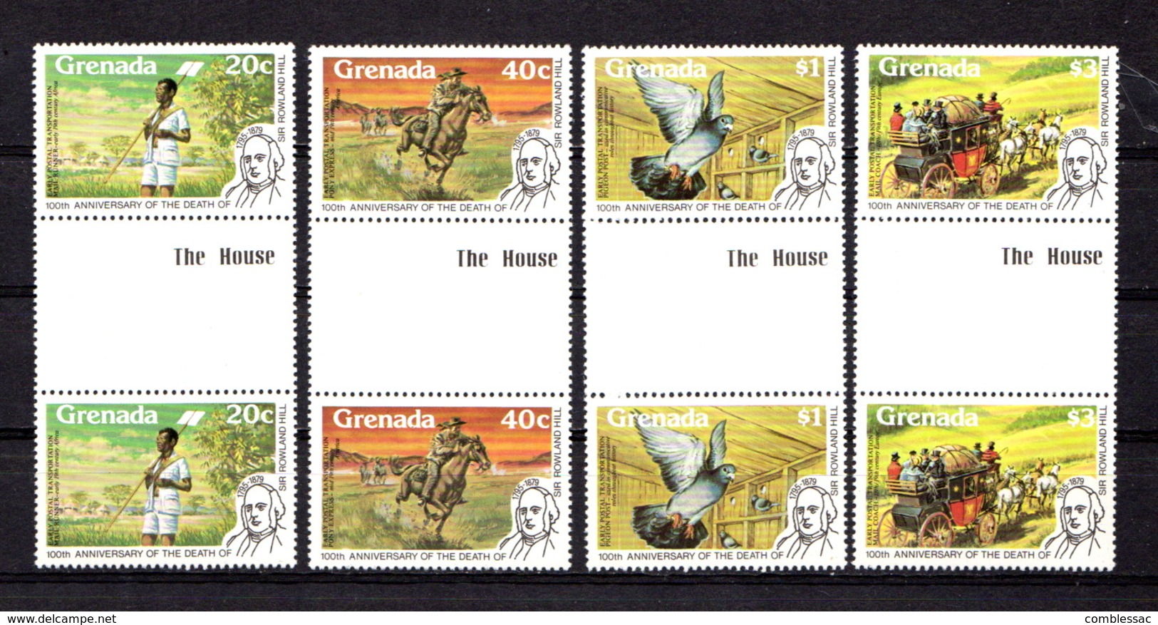 GRENADA      1979    Death  Centenary  Of  Sir  Rowland  Hill   Set  Of  4   Gutter  Pairs    Perf  14     MNH - Grenada (1974-...)