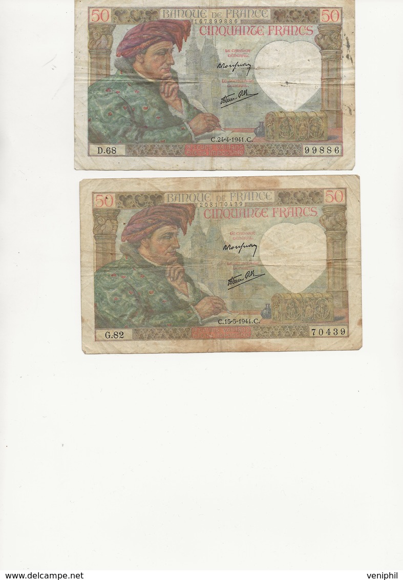 LOT DE  BILLETS JACQUES COEUR  - C-24-4-1941C - C15-5-1941C-  AB- - 50 F 1940-1942 ''Jacques Coeur''