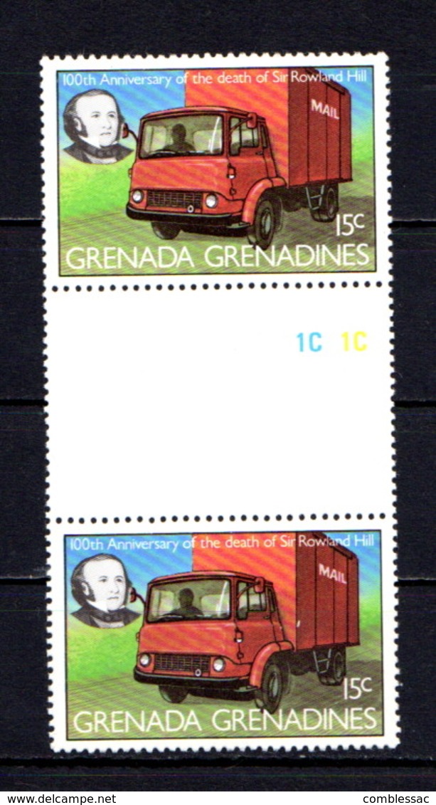 GRENADA  GRENADINES     1979    Death  Centenary  Of  Sir  Rowland  Hill   15c Mail Van  Gutter  Pair     MNH - Grenada (1974-...)