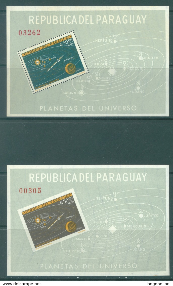 PARAGUAY - MNH/** - 1962  - SOLAR SYSTEM -  Mi 2 BLOCK 32-33 - Lot 19068 PERF AND IMPERFORATED - Paraguay