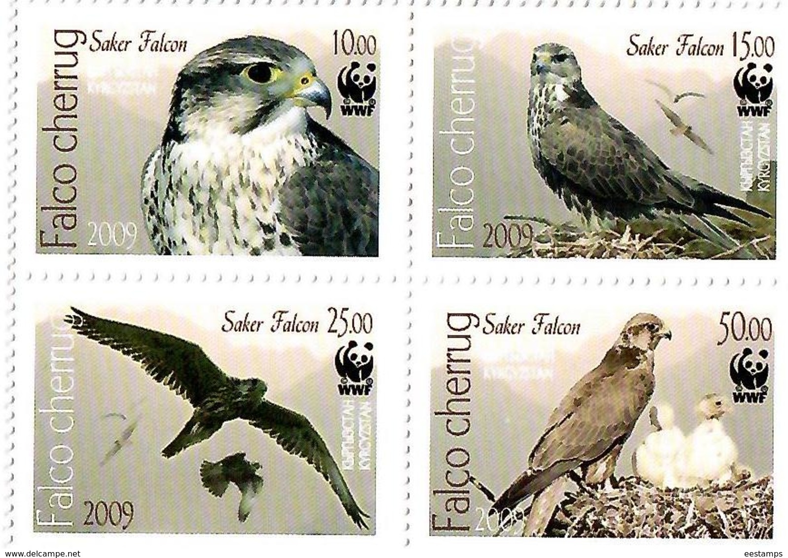 Kyrgyzstan.2009 WWF. Saker Falcon. 4v: 10,15,25,50  Michel # 579-82 - Kirghizistan