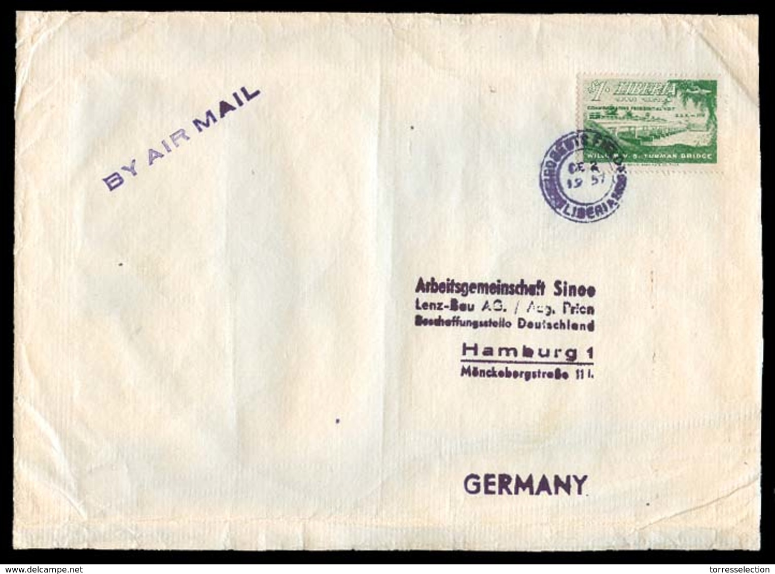 LIBERIA. 1957. Roberts Fields - Germany. Air Fkd Env. $1 Single Rate On Cover. - Liberia