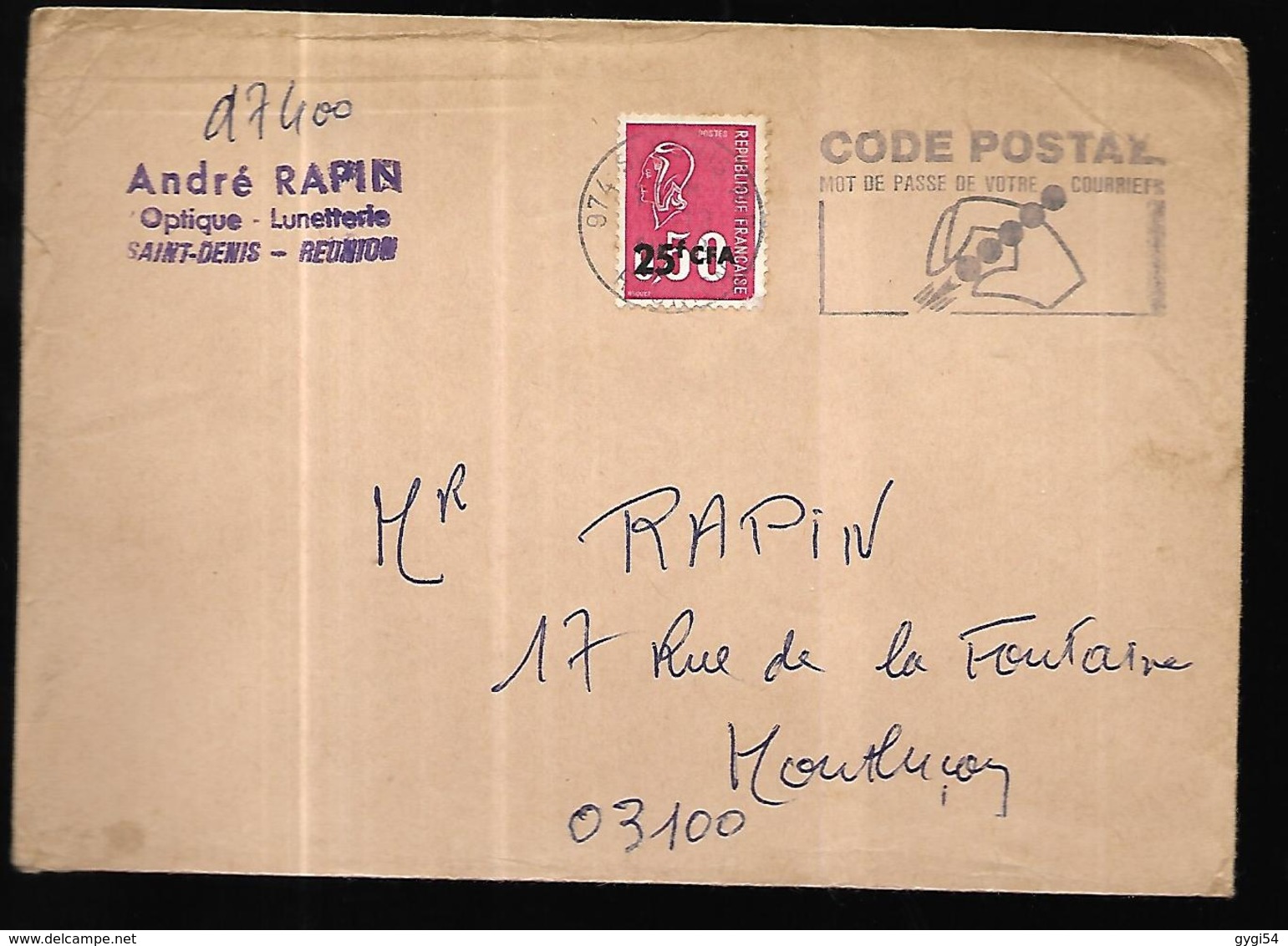 La Réunion   Lettre  Publicitaire   De 1974  Pour Montluçon - Covers & Documents