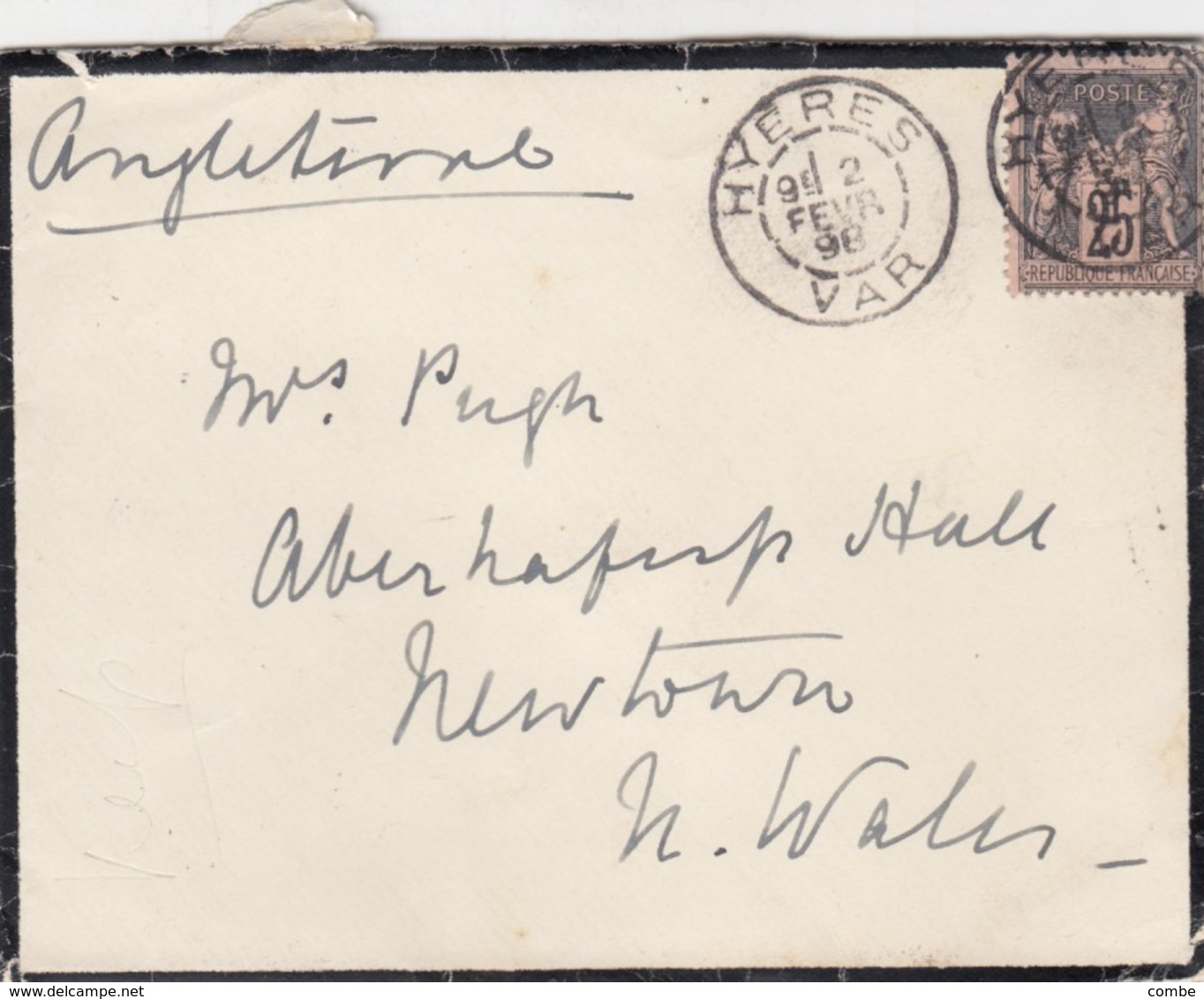 FRANCE.  LETTRE. 1895. SAGE 25c HYERES POUR ANGLETERRE - 1877-1920: Semi-Moderne