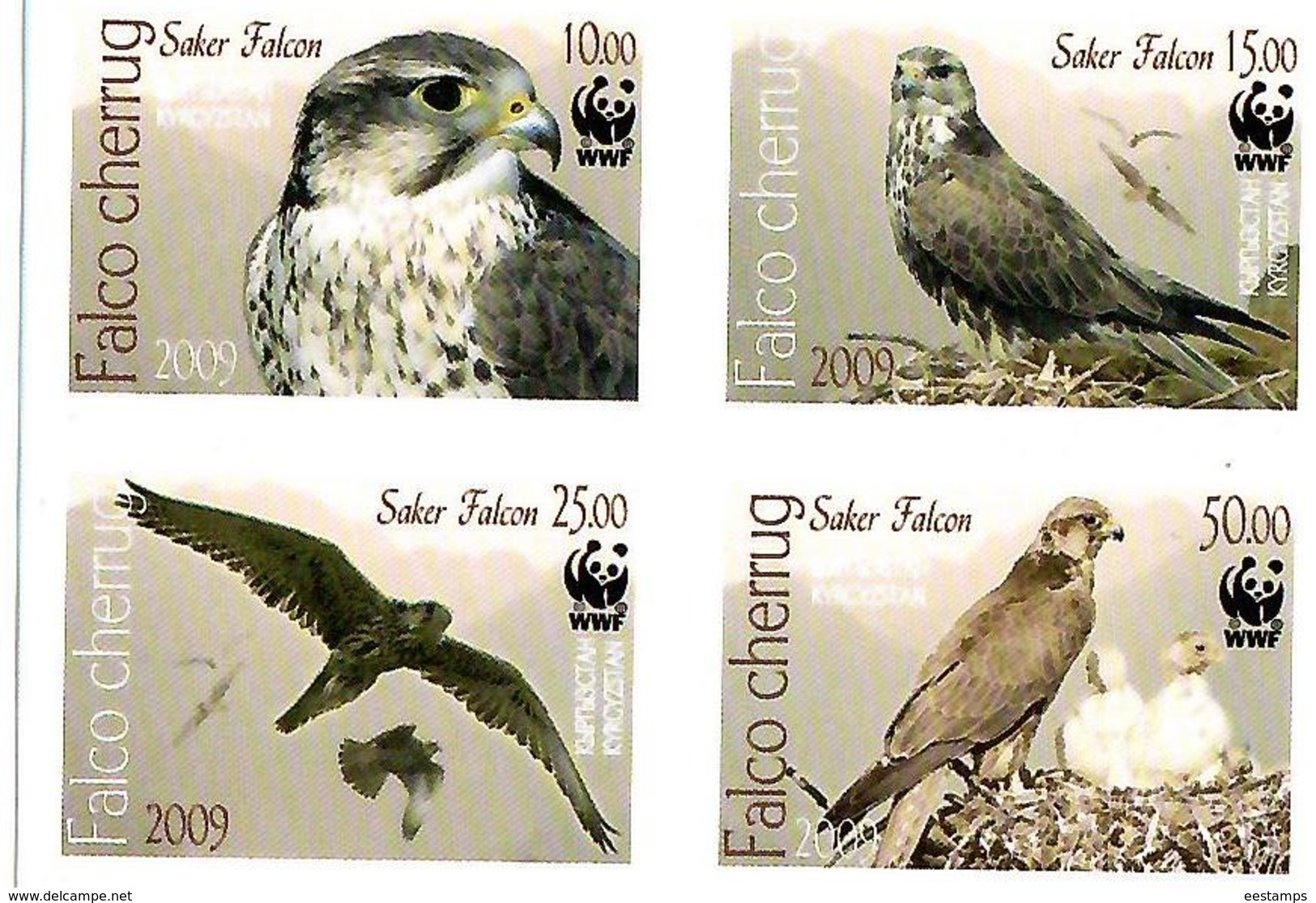 Kyrgyzstan.2009 WWF. Saker Falcon. Imperf 4v: 10,15,25,50  Michel # 579-82 B - Kirghizistan