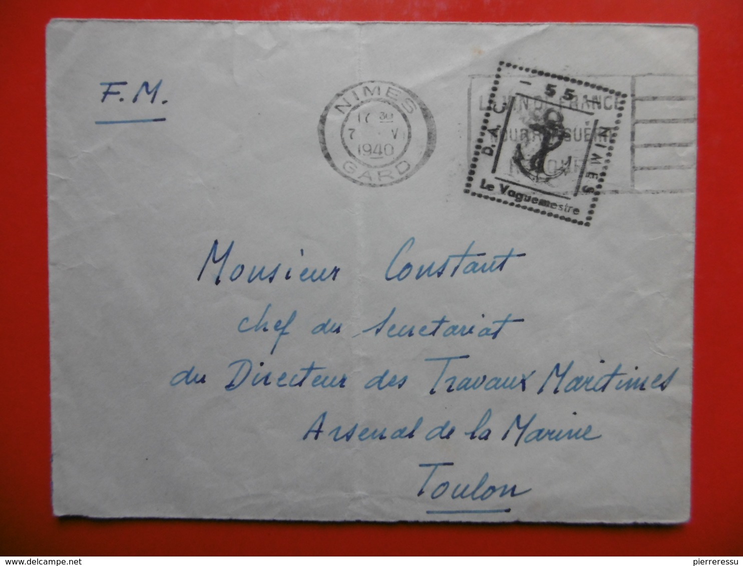 LETTRE CACHET DE FRANCHISE MILITAIRE NIMES D A C 55 LE VAGUEMESTRE 1940 - 1921-1960: Modern Period