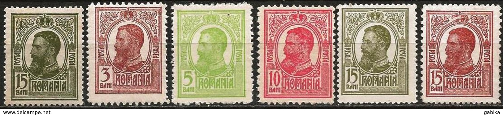 Romania 1909-18 Scott 217-220 222 223 Typo (no 221) MNH Charles I / Carol I - Unused Stamps