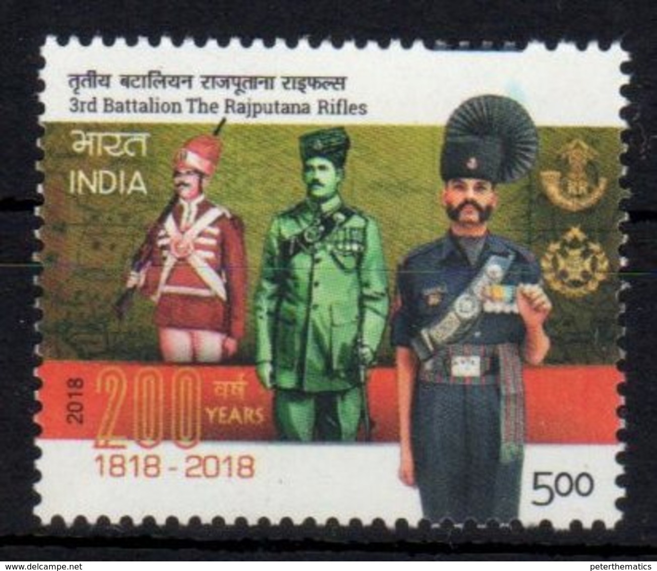 INDIA, 2018, MNH, MILITARY, SOLDIERS, 3rd BATTALIONTHE RAJPUTANA RIFLES,1v - Militaria