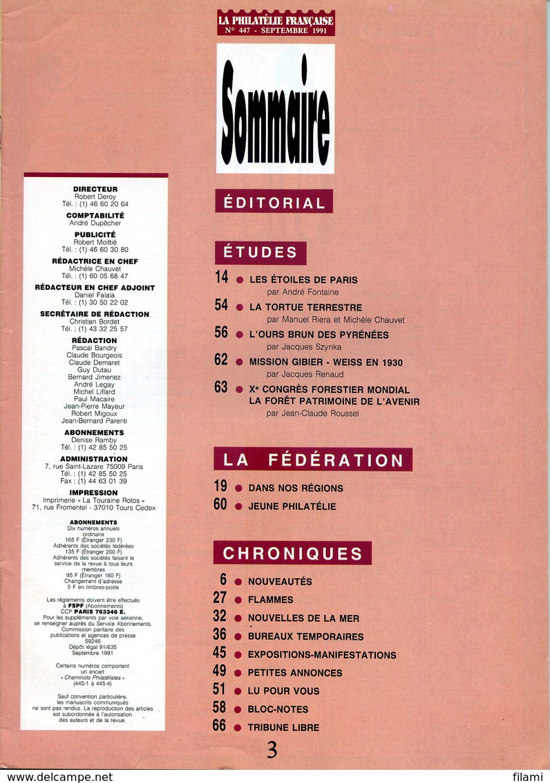 La Philatelie Française N.447,les étoiles De Paris,la Tortue,l'ours De Pyrénées - Französisch (ab 1941)